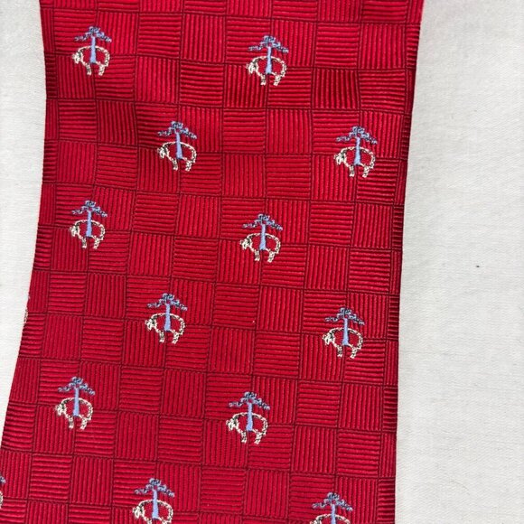 BROOKS BROTHERS 346 100% Pure Silk Mens Tie Red Golden Fleece Motif Sheep - Picture 2 of 3
